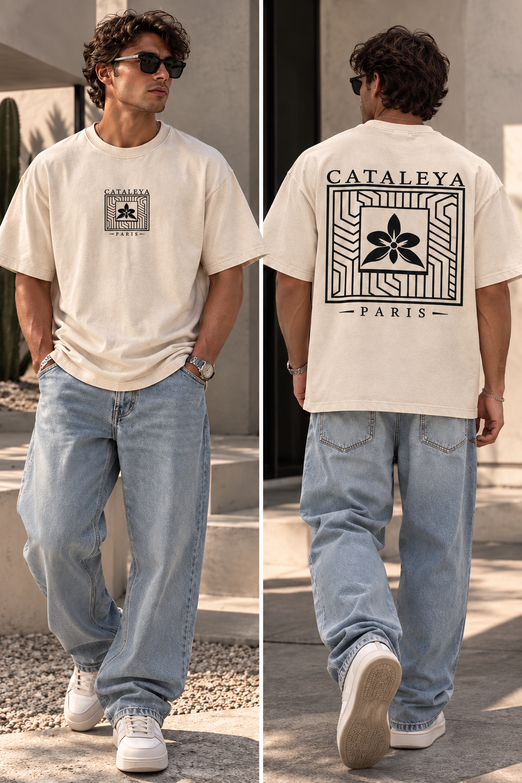 paris Tee- Almond vintage/print Black